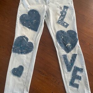 YMI Blue Skinny Jeans with Heart Patches